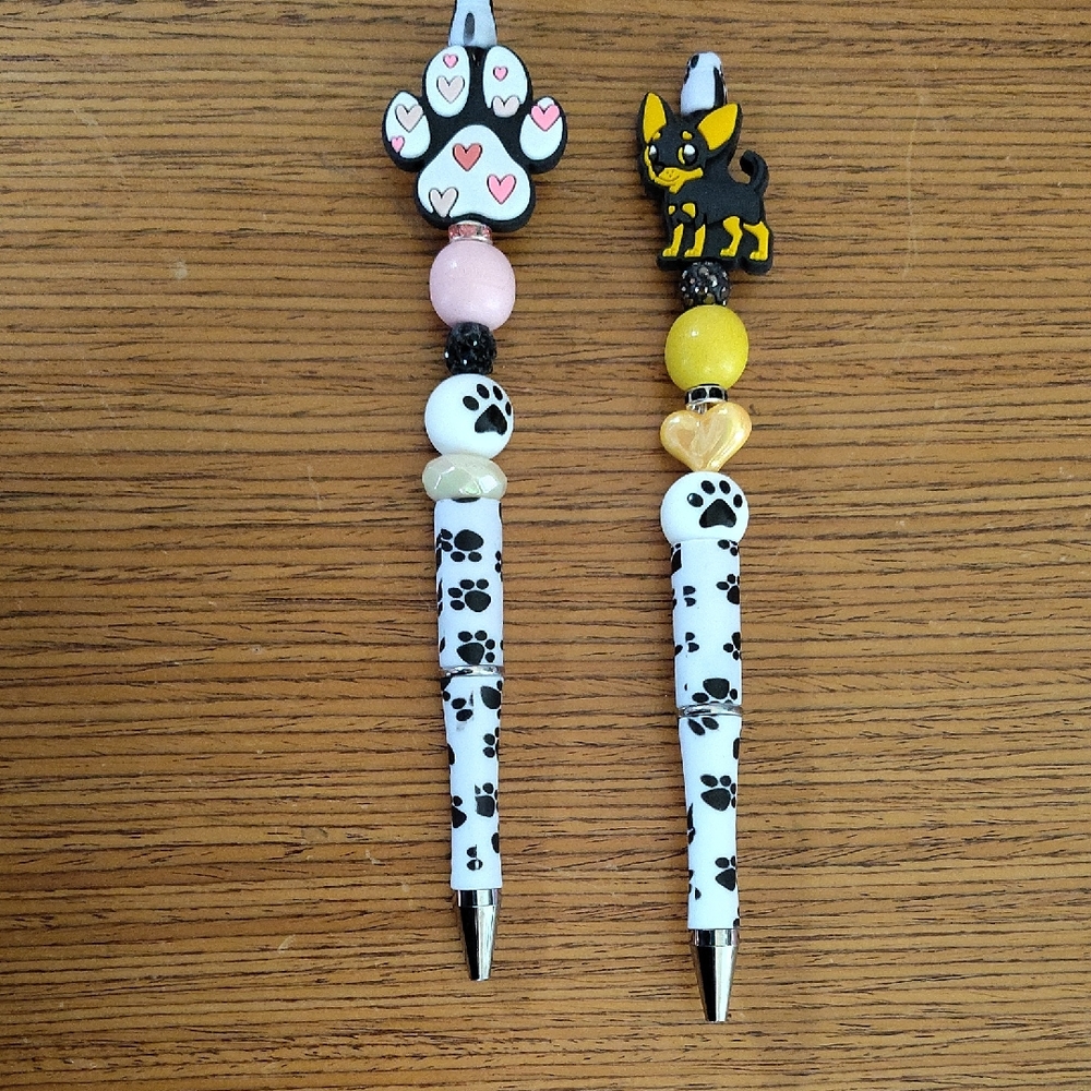 Cute Paw Print Pens with Beads - Set Of 2